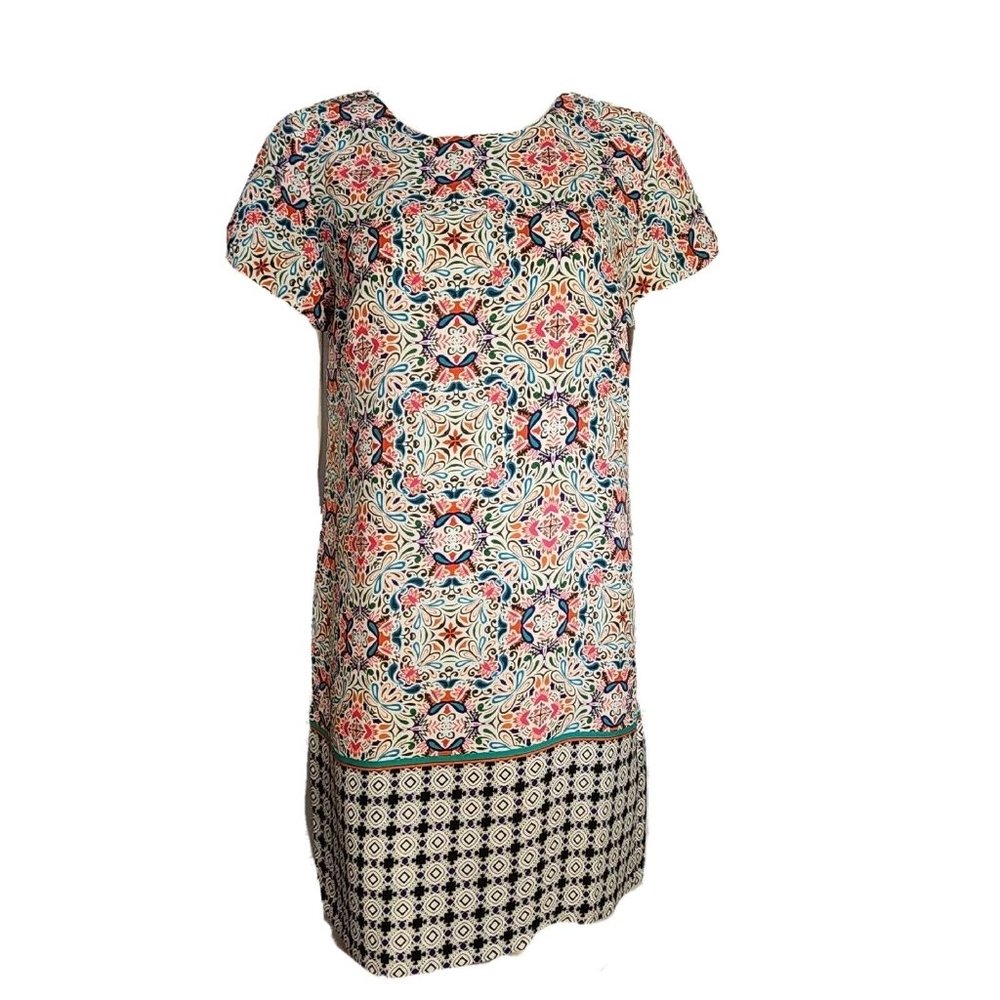 Cynthia‎ Rowley Dress Womens Size 6 Multicolored Geometric Short Sleeve Zip Back